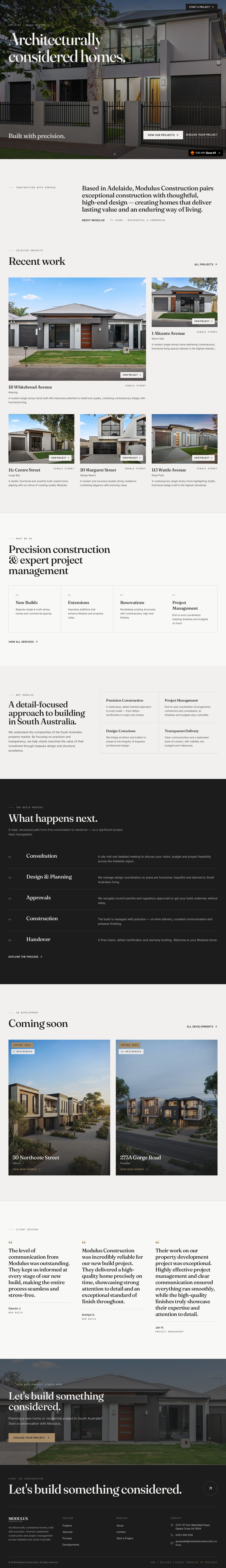 Modulus Construction complete desktop website